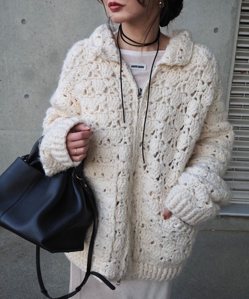 LAULEN（ローレン）の「double zip crochet knit cardigan /ダブルジップクロシェカーディガン（カーディガン/ボレロ・レディース・アイボリー・M）」の5枚目の写真