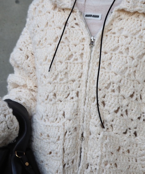 LAULEN（ローレン）の「double zip crochet knit cardigan /ダブルジップクロシェカーディガン（カーディガン/ボレロ・レディース・アイボリー・M）」の10枚目の写真