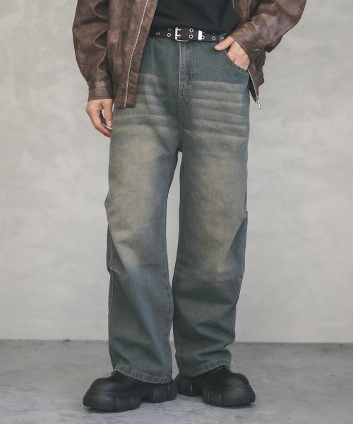 デニム・ジーパン HUECLOSET GRASH BEIGE DENIM PANTS BTR516 CIAOPANIC TYPY ジーンズ デニム デニムパンツ 「KATER