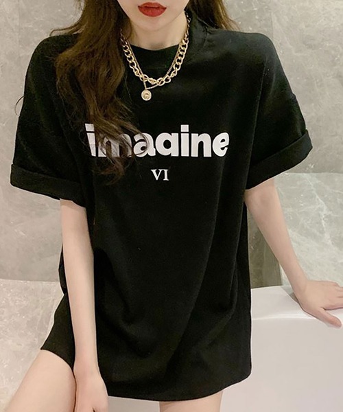 Asterellivi(アステレリビ)の「プリント半袖カットソー(Tシャツ/カットソー・レディース・ブラック/グレー・FREE)」の2枚目の写真