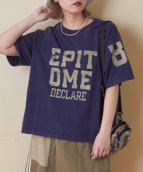 CUBE SUGAR(キューブシュガー)の「26/-OE天竺パウダー加工切替ラグランスリーブTシャツ(Tシャツ/カットソー・レディース・グレー/マルチ/イエロー/ネイビー/ピンク・M)」の3枚目の写真