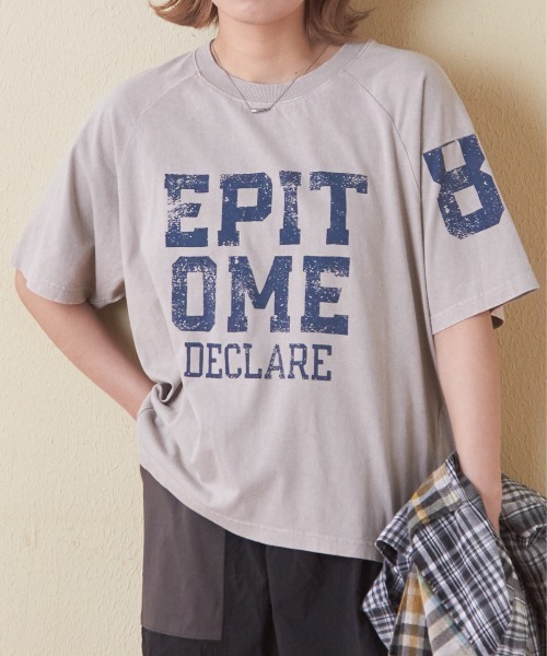 CUBE SUGAR(キューブシュガー)の「26/-OE天竺パウダー加工切替ラグランスリーブTシャツ(Tシャツ/カットソー・レディース・グレー/マルチ/イエロー/ネイビー/ピンク・M)」の2枚目の写真