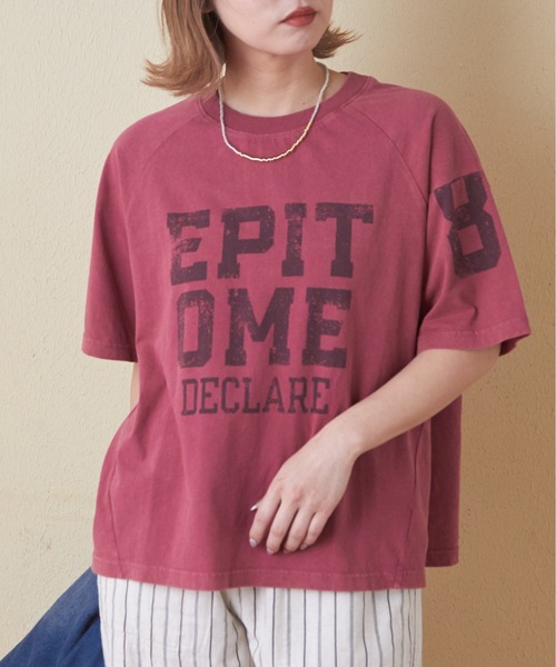 CUBE SUGAR(キューブシュガー)の「26/-OE天竺パウダー加工切替ラグランスリーブTシャツ(Tシャツ/カットソー・レディース・グレー/マルチ/イエロー/ネイビー/ピンク・M)」の5枚目の写真