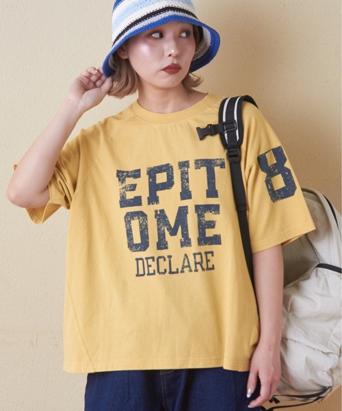 CUBE SUGAR(キューブシュガー)の「26/-OE天竺パウダー加工切替ラグランスリーブTシャツ(Tシャツ/カットソー・レディース・グレー/マルチ/イエロー/ネイビー/ピンク・M)」の4枚目の写真