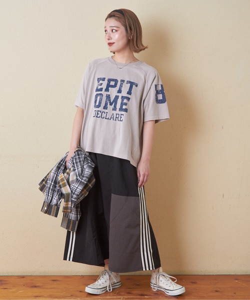 CUBE SUGAR(キューブシュガー)の「26/-OE天竺パウダー加工切替ラグランスリーブTシャツ(Tシャツ/カットソー・レディース・グレー/マルチ/イエロー/ネイビー/ピンク・M)」の21枚目の写真