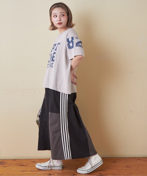 CUBE SUGAR(キューブシュガー)の「26/-OE天竺パウダー加工切替ラグランスリーブTシャツ(Tシャツ/カットソー・レディース・グレー/マルチ/イエロー/ネイビー/ピンク・M)」の22枚目の写真