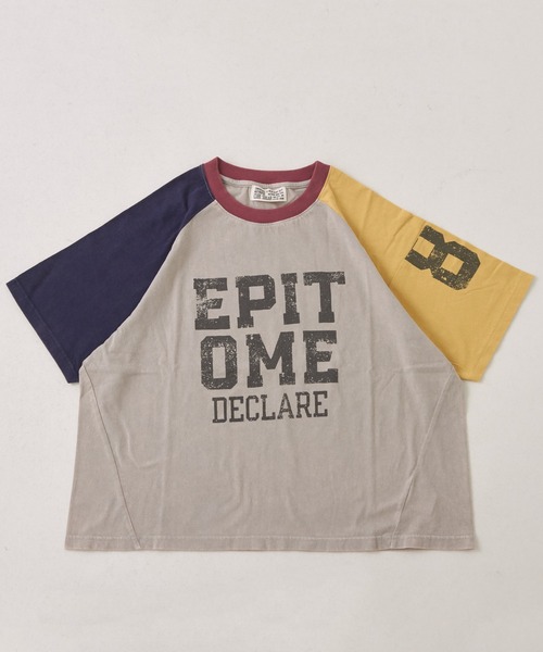 CUBE SUGAR(キューブシュガー)の「26/-OE天竺パウダー加工切替ラグランスリーブTシャツ(Tシャツ/カットソー・レディース・グレー/マルチ/イエロー/ネイビー/ピンク・M)」の16枚目の写真