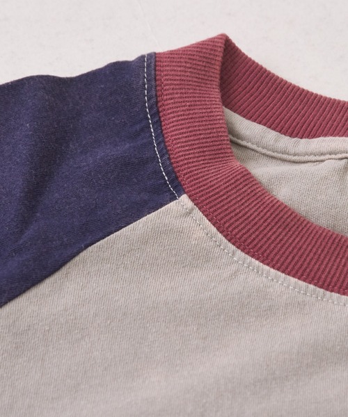CUBE SUGAR(キューブシュガー)の「26/-OE天竺パウダー加工切替ラグランスリーブTシャツ(Tシャツ/カットソー・レディース・グレー/マルチ/イエロー/ネイビー/ピンク・M)」の17枚目の写真