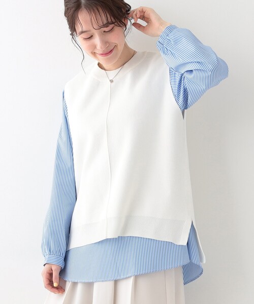 DRESKIP(ドレスキップ)の「【S-LL/2点セット】着回し自在 ニットベスト+フレアブラウス(その他トップス・レディース・ベージュ/オフホワイト/チャコールグレー/ブラック・01/02/03)」の2枚目の写真