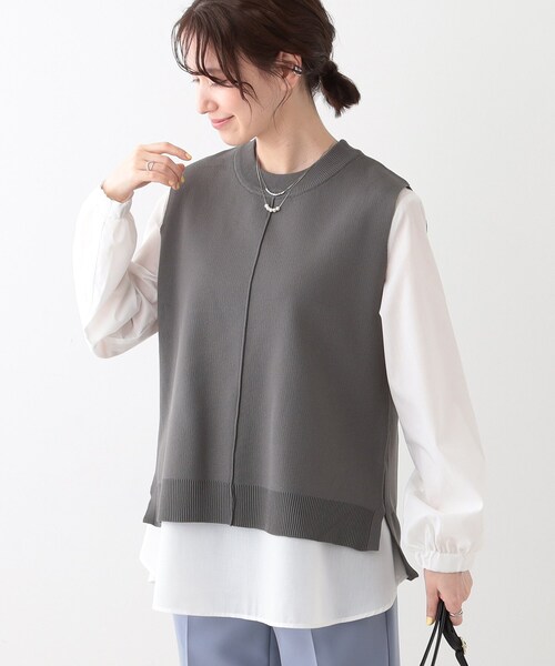 DRESKIP(ドレスキップ)の「【S-LL/2点セット】着回し自在 ニットベスト+フレアブラウス(その他トップス・レディース・ベージュ/オフホワイト/チャコールグレー/ブラック・01/02/03)」の4枚目の写真