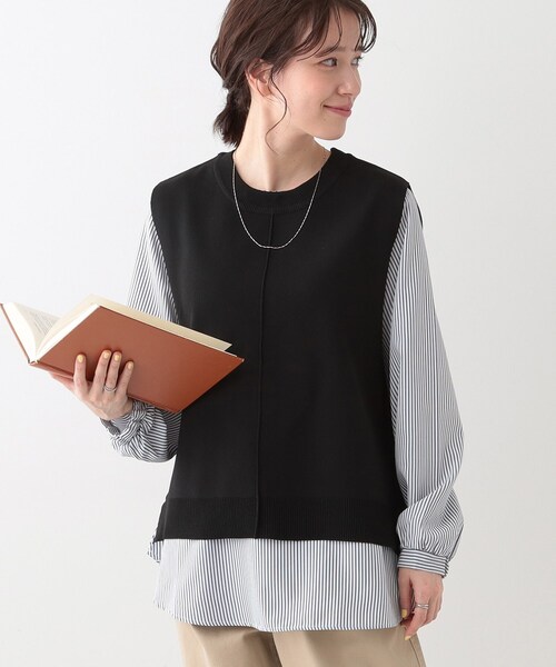 DRESKIP(ドレスキップ)の「【S-LL/2点セット】着回し自在 ニットベスト+フレアブラウス(その他トップス・レディース・ベージュ/オフホワイト/チャコールグレー/ブラック・01/02/03)」の3枚目の写真