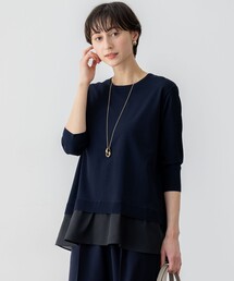 【洗える】レーヨンポリエステルストレッチ シャツコンビ ニット