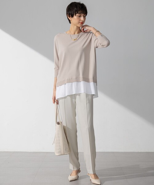 23区 L(ニジュウサンクオオキイサイズ)の「【洗える】レーヨンポリエステルストレッチ シャツコンビ ニット(ニット/セーター・レディース・ダークグリーン系/ネイビー系/ベージュ系・44/46/48)」の16枚目の写真