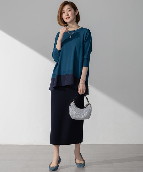 23区 L(ニジュウサンクオオキイサイズ)の「【洗える】レーヨンポリエステルストレッチ シャツコンビ ニット(ニット/セーター・レディース・ダークグリーン系/ネイビー系/ベージュ系・44/46/48)」の17枚目の写真