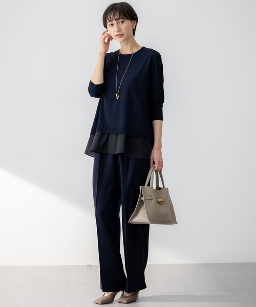 23区 L(ニジュウサンクオオキイサイズ)の「【洗える】レーヨンポリエステルストレッチ シャツコンビ ニット(ニット/セーター・レディース・ダークグリーン系/ネイビー系/ベージュ系・44/46/48)」の5枚目の写真