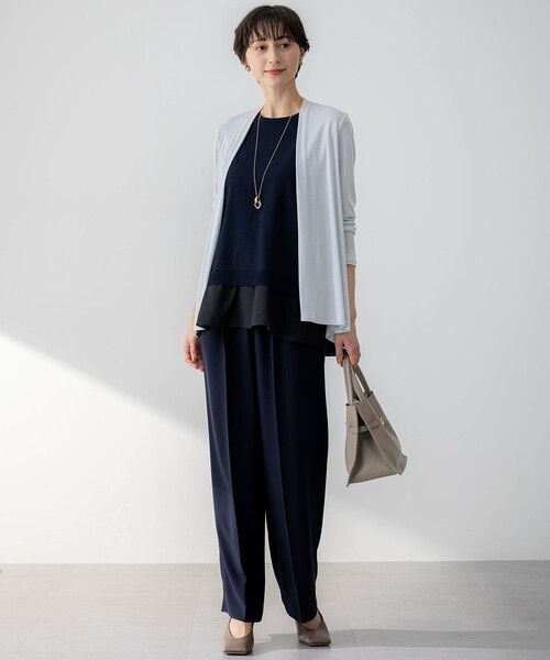 23区 L(ニジュウサンクオオキイサイズ)の「【洗える】レーヨンポリエステルストレッチ シャツコンビ ニット(ニット/セーター・レディース・ダークグリーン系/ネイビー系/ベージュ系・44/46/48)」の7枚目の写真