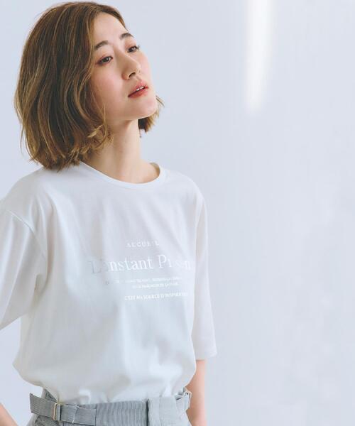 grove(グローブ)の「五分袖ロゴプリントTシャツ(Tシャツ/カットソー・レディース・ホワイト系3/ベージュ系その他3/オフホワイト/チャコールグレー/チャコール・01/02/03/04/05)」の2枚目の写真