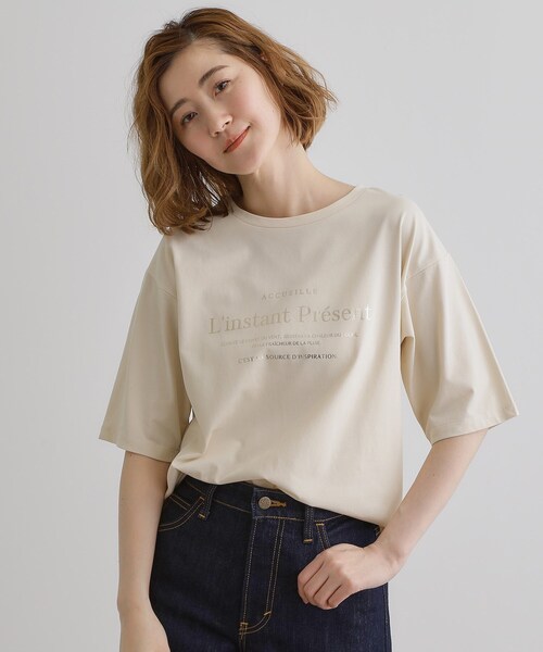 Tシャツ・カットソー ANDREADAMO TOP (PS25464300) セール】五分袖ロゴプリントTシャツ(Tシャツ/カットソー