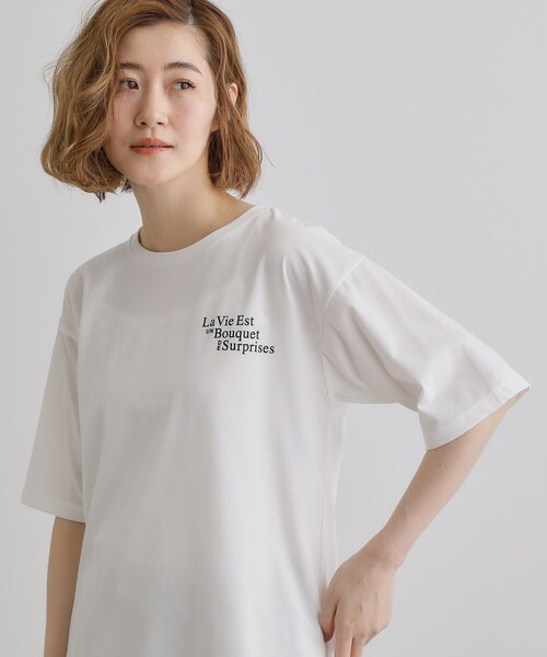 grove(グローブ)の「五分袖ロゴプリントTシャツ(Tシャツ/カットソー・レディース・ホワイト系3/ベージュ系その他3/オフホワイト/チャコールグレー/チャコール・01/02/03/04/05)」の6枚目の写真