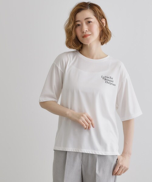 grove(グローブ)の「五分袖ロゴプリントTシャツ(Tシャツ/カットソー・レディース・ホワイト系3/ベージュ系その他3/オフホワイト/チャコールグレー/チャコール・01/02/03/04/05)」の7枚目の写真