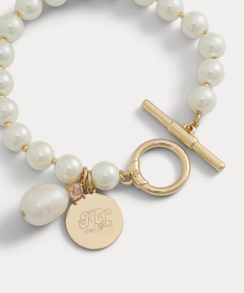 Ralph Lauren★パール/チャームブレスレット Gold-Tone Logo Charm & Pearl Bracelet