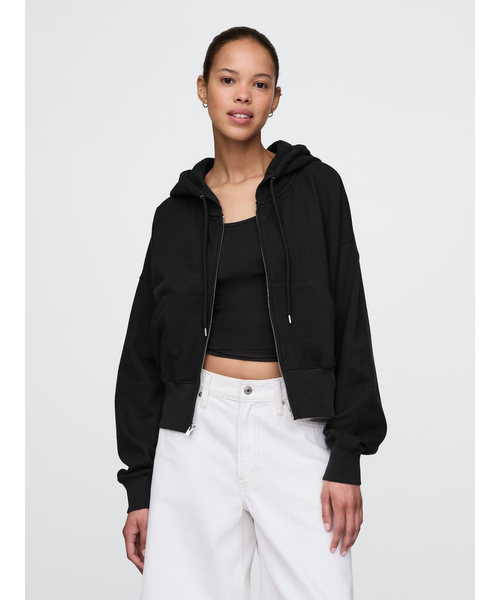 GAP（ギャップ）の「ヘビーウェイト フレンチテリー オーバーサイズ ジップアップ ウェッジパーカー（パーカー・レディース・ネイビー/レッド/ブラック・S/XL/XXS/L/M/XS）」の2枚目の写真