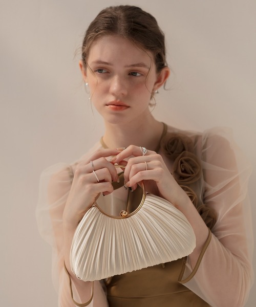 LEJA】2WAYプリーツゴールドラインバッグ 結婚式 パーティー 成人式