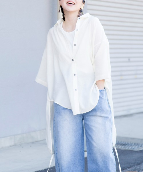 OSMOSIS(オズモーシス)の「【WEB限定アイテム】バックロングギャザーブラウス(シャツ/ブラウス・レディース・ブラック/アイボリー/チャコール・ONE SIZE)」の2枚目の写真