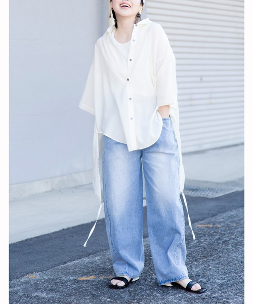 OSMOSIS(オズモーシス)の「【WEB限定アイテム】バックロングギャザーブラウス(シャツ/ブラウス・レディース・ブラック/アイボリー/チャコール・ONE SIZE)」の5枚目の写真