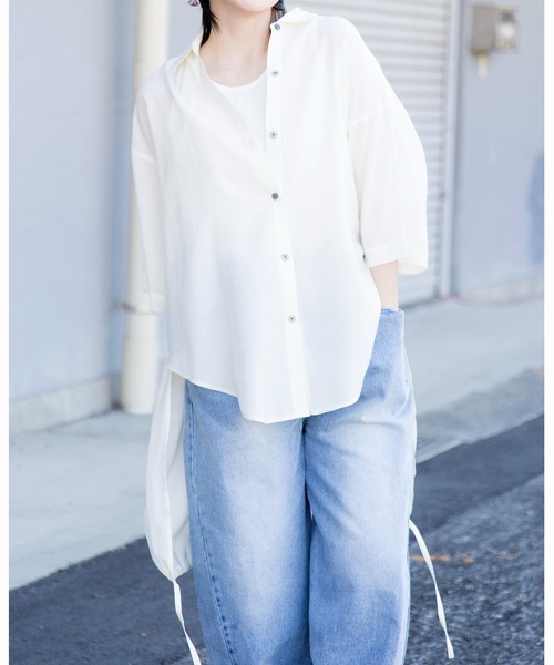 OSMOSIS(オズモーシス)の「【WEB限定アイテム】バックロングギャザーブラウス(シャツ/ブラウス・レディース・ブラック/アイボリー/チャコール・ONE SIZE)」の11枚目の写真