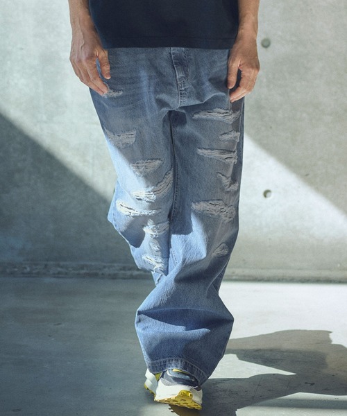 ADAM PATEK(アダムパテック)の「ADAMPATEK/destroy wide denim/デストロイワイドデニムパンツ(AP2518025)(デニムパンツ・レディース・ホワイト/ブラック/ダークインディゴブルー/ライトインディゴブルー・1/2)」の3枚目の写真