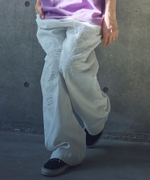 ADAM PATEK(アダムパテック)の「ADAMPATEK/destroy wide denim/デストロイワイドデニムパンツ(AP2518025)(デニムパンツ・レディース・ホワイト/ブラック/ダークインディゴブルー/ライトインディゴブルー・1/2)」の9枚目の写真