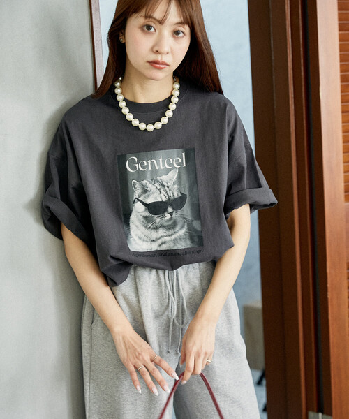 PUBLUX（パブリュクス）の「PUBLUX/パブリュクス ”Genteel”キャット アニマルプリントTシャツ　限定展開（Tシャツ/カットソー・レディース・チャコールグレー/オフホワイト/ベージュ・SMALL/LARGE/MEDIUM）」の12枚目の写真