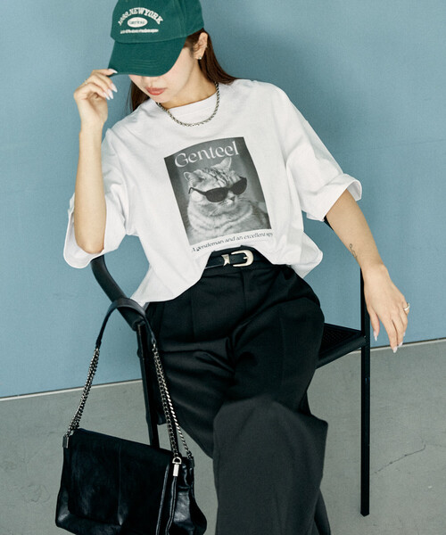 PUBLUX（パブリュクス）の「PUBLUX/パブリュクス ”Genteel”キャット アニマルプリントTシャツ　限定展開（Tシャツ/カットソー・レディース・チャコールグレー/オフホワイト/ベージュ・SMALL/LARGE/MEDIUM）」の16枚目の写真