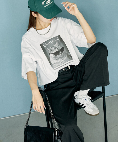 PUBLUX（パブリュクス）の「PUBLUX/パブリュクス ”Genteel”キャット アニマルプリントTシャツ　限定展開（Tシャツ/カットソー・レディース・チャコールグレー/オフホワイト/ベージュ・SMALL/LARGE/MEDIUM）」の19枚目の写真