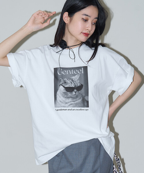 PUBLUX(パブリュクス)の「PUBLUX/パブリュクス ”Genteel”キャット アニマルプリントTシャツ 限定展開(Tシャツ/カットソー・レディース・チャコールグレー/オフホワイト/ベージュ・SMALL/LARGE/MEDIUM)」の11枚目の写真