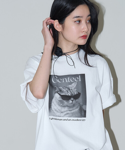 PUBLUX(パブリュクス)の「PUBLUX/パブリュクス ”Genteel”キャット アニマルプリントTシャツ 限定展開(Tシャツ/カットソー・レディース・チャコールグレー/オフホワイト/ベージュ・SMALL/LARGE/MEDIUM)」の8枚目の写真