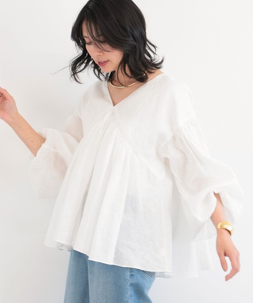 BARNYARDSTORM（バンヤードストーム）の「BARNYARDSTORM /  ボリュームリネンブラウス（シャツ/ブラウス・レディース・ブラック/ホワイト・S/M）」の5枚目の写真