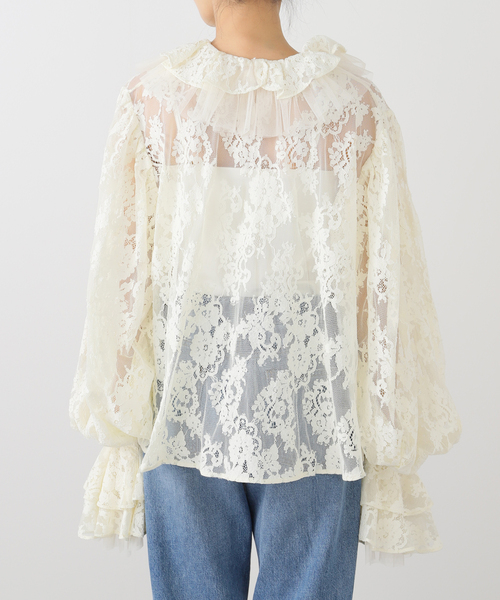 セール】【VIVIANO / ヴィヴィアーノ】Tulle Layered Lace Shirt