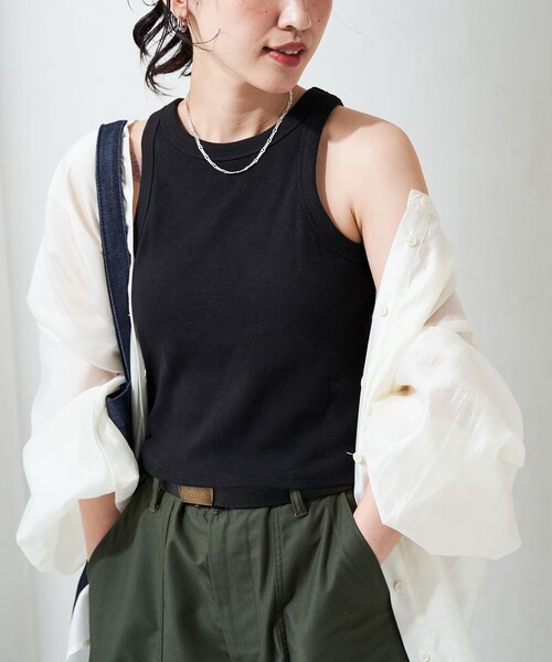 FREAK'S STORE（フリークスストア）の「限定展開　カップ付き アメスリ リブ タンクトップ（タンクトップ・レディース・ブルー/グリーン/オレンジ/ブラック/ライトグレー/ナチュラル/オフホワイト・ﾌﾘ-）」の3枚目の写真