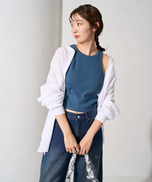 FREAK'S STORE（フリークスストア）の「限定展開　カップ付き アメスリ リブ タンクトップ（タンクトップ・レディース・ブルー/グリーン/オレンジ/ブラック/ライトグレー/ナチュラル/オフホワイト・ﾌﾘ-）」の19枚目の写真