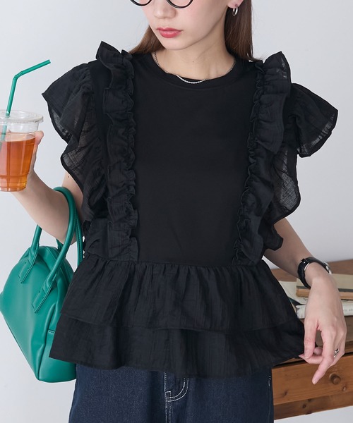 BONLECILL(ボンルシール)の「メニーフリルTEE(Tシャツ/カットソー・レディース・オフホワイト/レッド/ブラウン/ブラック・FREE)」の3枚目の写真