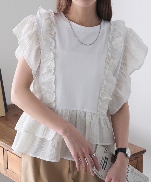 BONLECILL(ボンルシール)の「メニーフリルTEE(Tシャツ/カットソー・レディース・オフホワイト/レッド/ブラウン/ブラック・FREE)」の9枚目の写真