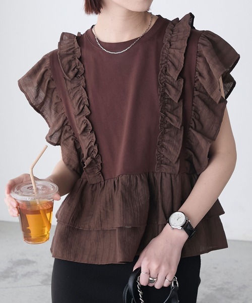 BONLECILL(ボンルシール)の「メニーフリルTEE(Tシャツ/カットソー・レディース・オフホワイト/レッド/ブラウン/ブラック・FREE)」の21枚目の写真
