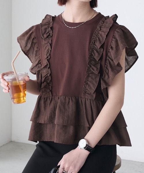 BONLECILL(ボンルシール)の「メニーフリルTEE(Tシャツ/カットソー・レディース・オフホワイト/レッド/ブラウン/ブラック・FREE)」の22枚目の写真