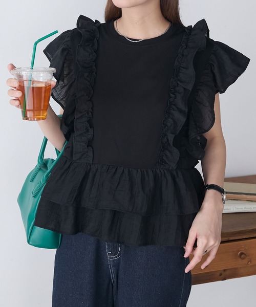 BONLECILL(ボンルシール)の「メニーフリルTEE(Tシャツ/カットソー・レディース・オフホワイト/レッド/ブラウン/ブラック・FREE)」の11枚目の写真