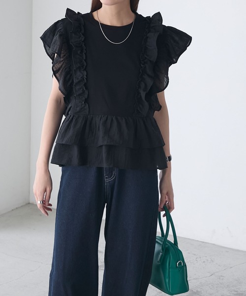 BONLECILL(ボンルシール)の「メニーフリルTEE(Tシャツ/カットソー・レディース・オフホワイト/レッド/ブラウン/ブラック・FREE)」の13枚目の写真