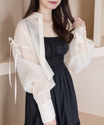 clear | リボン付きショート丈シアーシャツ[大人 ガーリー リボン 冷房対策](シャツ/ブラウス)