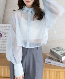 clear | リボン付きショート丈シアーシャツ[大人 フェミニン リボン 春 夏]≪SS新作≫(シャツ/ブラウス)