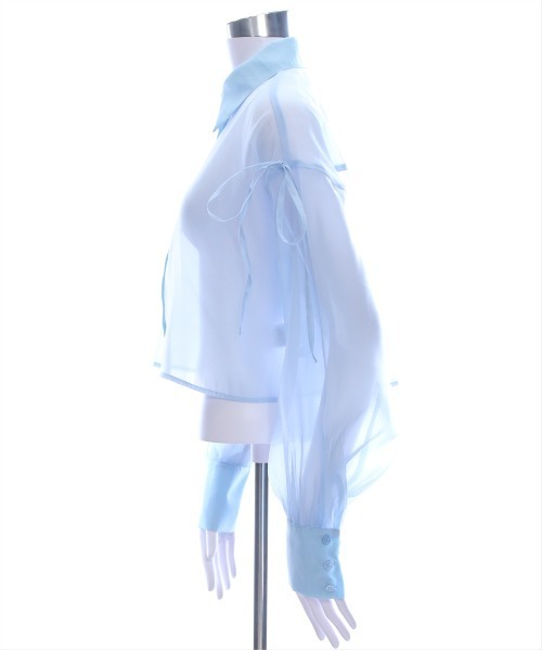 clear（クリア）の「リボン付きショート丈シアーシャツ[大人 ガーリー リボン 冷房対策]（シャツ/ブラウス・レディース・ライトグレー/ライトベージュ/ブルーグレー/オフホワイト・F）」の10枚目の写真